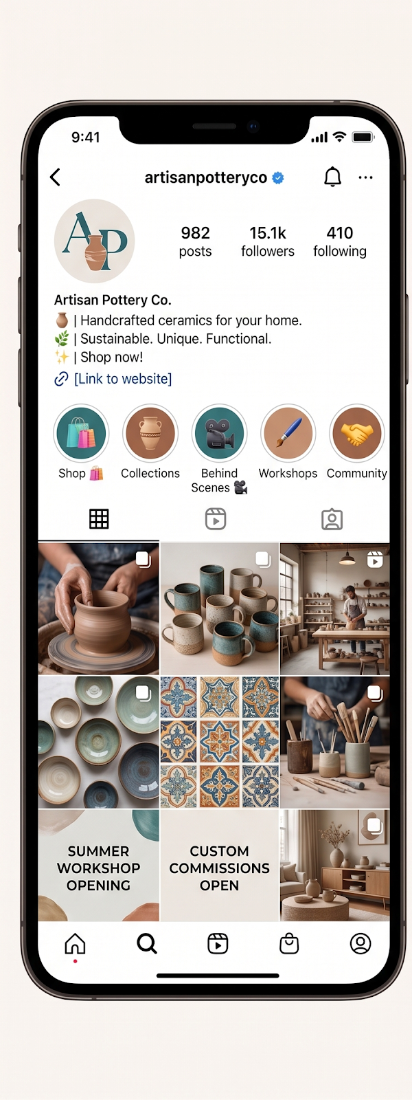 Artisan Pottery Co. Instagram profile designed by Duffs Media